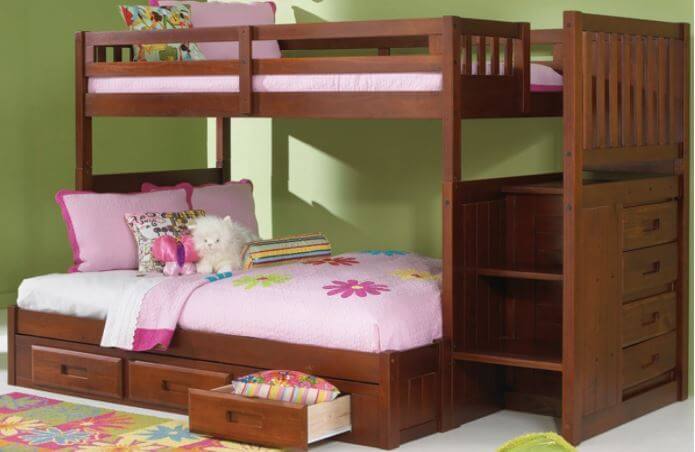 Merlot Twin Over Full Mission Staircase Bunk Bed